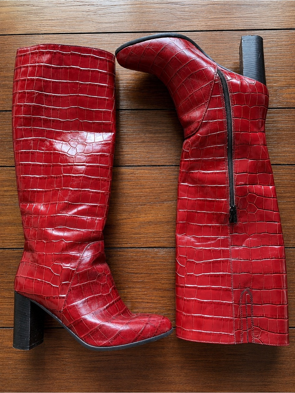 Loris Shoes Oxblood Croc Embossed Knee High Leather Boots EU 39
